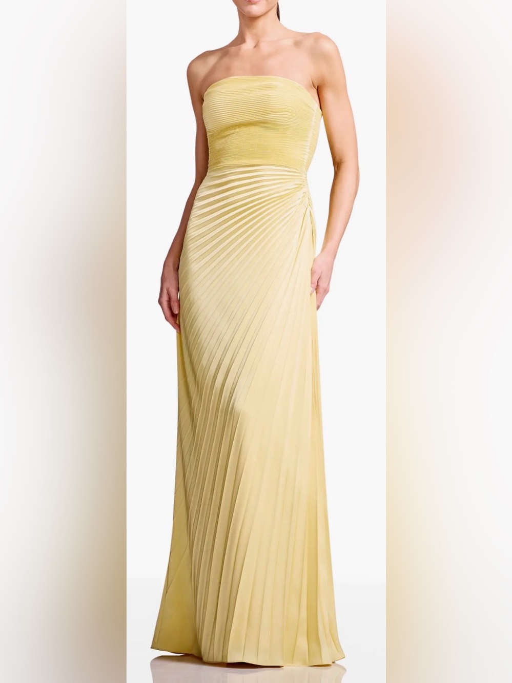 Dress the Population Strapless Pleated Maxi Dress in Pale Yellow